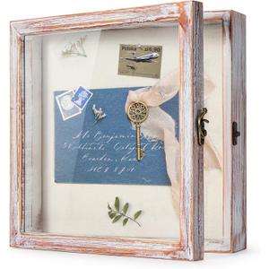 TJ.MOREE Flowers Shadow Box Display Case 11 x 11 Shadow Box Frame with Glass Window Door Farmhouse Picture Frame Wedding Bouquet Memorabilia Photos Memory Box for Keepsakes - White Pink
