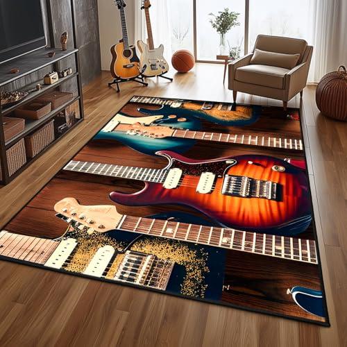 keepcute Guitar Area Rug Musical Rugs Non-Slip Floor Rock Electric Guitar Pattern Carpet for Living Room Bedroom Music Room, Home Decor 5' x 7'
