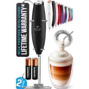 Zulay Kitchen Powerful Milk Frother Wand With Duracell Batteries - Ultra Fast Handheld Drink Mixer - Electric Whisk Foam Maker for Coffee, Lattes, Cappuccino & Matcha - Z1 Motor - Black