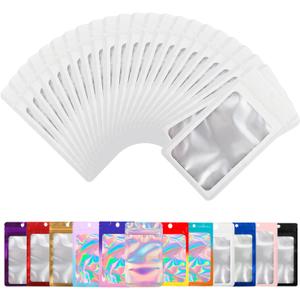 100 Pack Mylar Bags with Clear Window,Food Storage Smell Proof Bags,Scratch Resistant Hand Packaging,Resealable Bags for Small Bussiness Cookies Candy Sample (White, 3.94 * 7.09 inch)