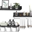 22.5 inches Bathroom Shelves Over Toilet for Wall, Floating Shelves with Storage Basket Paper Holer for Kitchen Living Room, Bedroom & Classroom, Set of 3 (Black)