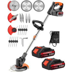 Electric Weed Wacker Cordless, 21V Electric Weed Cordless Eater Battery Powered with 2Pcs 4.0Ah Batteries, 3 in 1 Stringless Grass Trimmer/Edger/Brush Cutter for Lawn Yard Garden