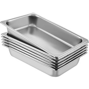VEVOR Hotel Pans Full Size 4-Inch Deep, Steam Table Pan 6 Pack,0.8mm Thick Stainless Steel Anti Jam Steam Table Pan for Home, Party, Restaurant, Hotel, Buffet