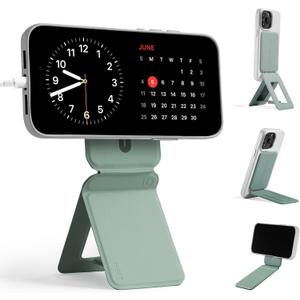 MOFT Phone Tripod Stand Selfie Stick for iPhone, Multi-Angles iPhone Stand, Lightweight & Portable Phone Holder, Strong Magnets, MOVAS Vegan Leather, Travel Essentials, Seafoam (Without Card Slot)