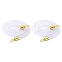 PATIKIL 6 Feet White Velvet Stanchion Rope, 2 Pack Crowd Control Barrier Rope with Snap Hooks for Posts Stands Queue Divider of Hotel Theater, Golden