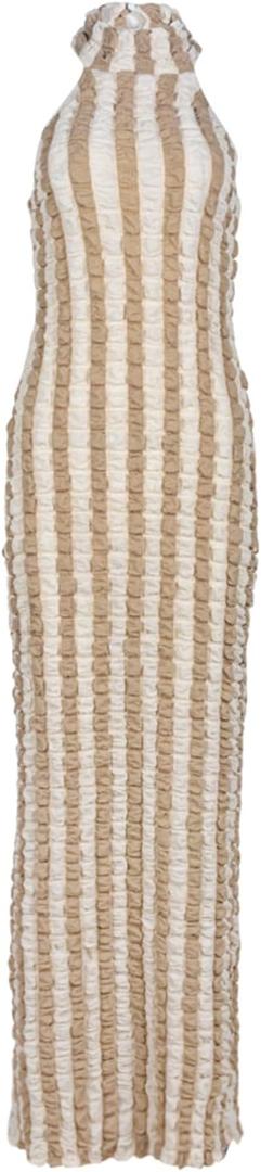 Novaorily Womens Casual Sexy Halter Sleeveless Sundresses Bubble Textured Backless Prom Cocktail Maxi Dresses Medium