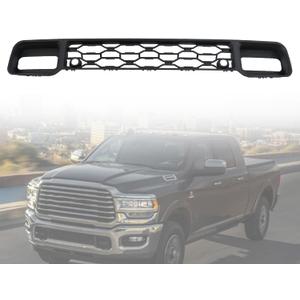 Front Center Bumper Lower Grille Cover with Sensor Holes Compatible with Ram 2500 3500 2019 2020 2021 2022 2023 2024 Replace 68384294AA, Black
