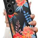 ZIYE Magnetic Case for Samsung Galaxy S24 FE 6.7 Inch [Compatible with MagSafe] Hard PC and Soft TPU Case with Orange Floral Flowers Anti-Scratch Shockproof Protection Phone Cover for Women