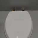 Mayfair Bennett Toilet Seat with Brushed Gold Hinges, Slow Close Wood Seat, Secure Metal Hinges, Easy Install, Made in USA, Elongated, White