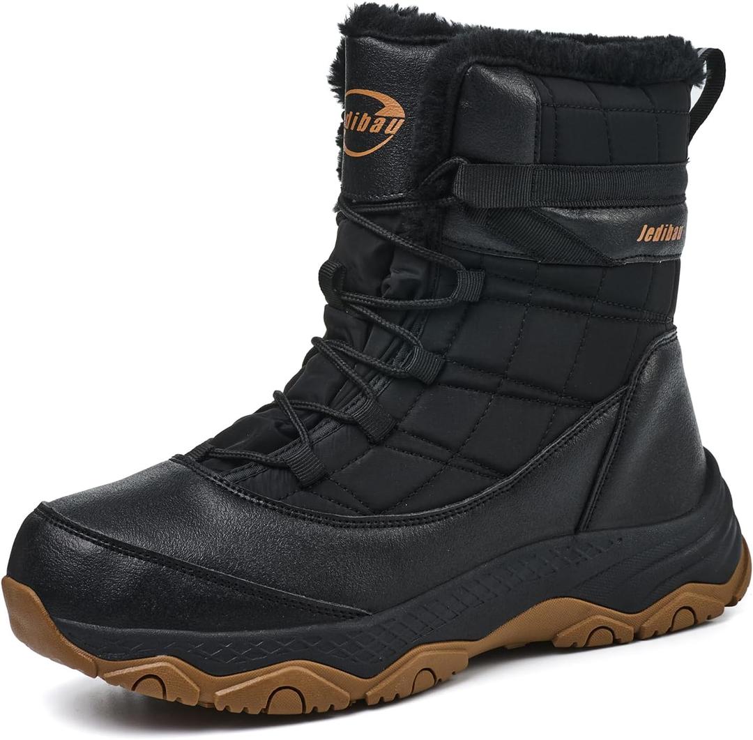 Snow Boots for Women Waterproof Mid-Calf Booties Winter Hiking Boot Durable Warm Fur Lined Boot Non-Slip Climbing Cold Weather Lightweight Shoes (8, Black)