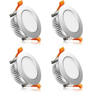 YGS-Tech 2 Inch LED Recessed Lighting, Dimmable Downlight 3W(35W Halogen Equivalent), 4000K Natural White Ceiling Light, CRI80, Silver Trim with LED Driver(4 Pack)