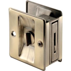 Prime-Line N 6774 Pocket Door Privacy Lock with Pull - Replace Old or Damaged Pocket Door Locks Quickly and Easily  Antique Brass (Single Pack)