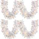 Hotop 9 ft Faux Spruce Artificial Valentine's Day Garland LED Garland Warm Pine Prelit Battery Operated Lighted Decor for Seasonal Indoor Home Fireplace Mantle Tree Stair(2 Pcs,White)