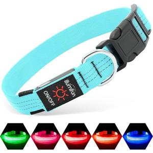 Illumifun Light Up Dog Collar, USB Rechargeable LED Dog Collar, Adjustable Reflective Lighted Pet Collar for Night Walking Camping (Blue, Large)