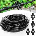 Bonviee 50FT 5/16 Drip Irrigation Mainline Tubing with 4-Way Push-to-Connect Couplers (4 Pack) Compact DIY Garden Irrigation Distribution System for Misting, Raised Beds & Small Spaces