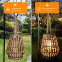 pearlstar Solar Lantern Hanging Light, Large Solar Lanterns Outdoor Waterproof Hanging with Handle Boho Light for Patio Natural Rattan Solar Table Lamp Retro Decor for Yard Garden Porch Lawn Pathway