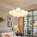 Modern Bubble Chandelier Lighting 13-Light Mid-Century White Glass Globe Chandeliers Cluster Pendant Light Gold Finish Hanging Lamp for Bedroom Living Room