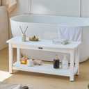 36'' Large Shower Bench Seat, Poly Lumber Bath Double People Stool for Inside Shower Waterproof, HDPS Plastic Bath Spa Chair Seat for Shaving Legs with Adjustable Feet, White (36x13 Inches)