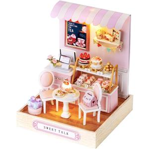 TuKIIE DIY Miniature Dollhouse Kit with Furniture, 1:24 Scale Creative Room Mini Wooden Doll House Plus Dust Proof for Kids Teens Adults(Sweet Talk)