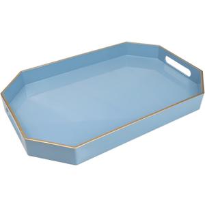 Spsyrine Blue Plastic Serving Tray for Ottoman, Coffee Table, Octagon Decorative Tray for Entertaining, Outdoor, Living Room, Home Decor (15.7" x 10.2" x 1.6")