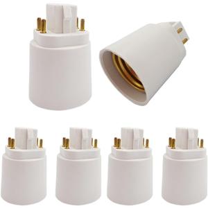 [Must Bypass Ballast to Avoid Flick Smoke Burn] 6pcs E-Simpo 4Pin Conductive Gx24q to E26/E27 Lamp Base Adapter Short G24q to Medium Edison Light Socket Converter Replace CFL PL GX24Q Holder