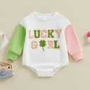 FOCUSNORM Easter Newborn Baby Girl Clothes Fuzzy Bunny Embroidery Romper Sweatshirt Bubble Jumpsuit Toddler Baby Girl Outfit 6-12M