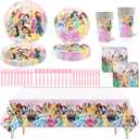81 PCS Princess Birthday Party Supplies, Princess Tableware Set Includes 20 PCS Plates, 20 PCS Napkins, 10 PCS Paper Cups, 1 PCS Tablecloth and 10 PCS Plastic Knives/Spoon/Forks for Party Decorations