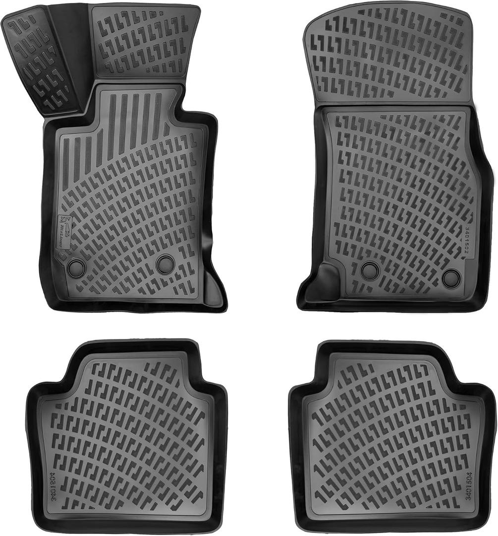 RizLiner BMW 3 Series 2006-2013 M3 E90 E92 E93 325i 328i 330i 335i 335is RWD (No xDrive Models) Floor Mats 3D Custom Fit Car Mats All Weather Waterproof Odorless Non-Slip (Front & Rear)