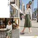 Belle Poque Women's Midi Skirt with Pockets Vintage A Line High Waisted Flowy Pleated Swing Skirts for Office (Green, XXL)