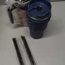 ALOUFEA 20 oz Insulated Coffee Mug Tumbler with Handle, Stainless Steel Travel Mug Tumbler with Lid and Straw,Double Wall Vacuum Leak Proof Ice Coffee Thermal Cup, Navy/Rose Gold