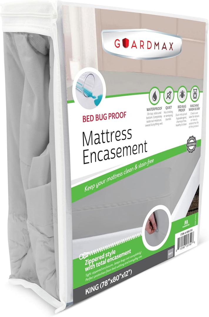Guardmax King Mattress Encasement with Zipper, Waterproof, Bed Bug Proof, and Dust Mite Proof Mattress Protector for King Size Bed up to 12" Deep, Zippered All Around Jersey Knitted Mattress Cover
