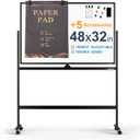 Large Dry-Erase Rolling Magnetic Whiteboard - 48 x 32 Inches Dry Erase Board with Stand Height Adjust Double Sides Mobile White Board Easel on Wheels with 25 Sheets Paper Pad Office, Home & Classroom (Black)
