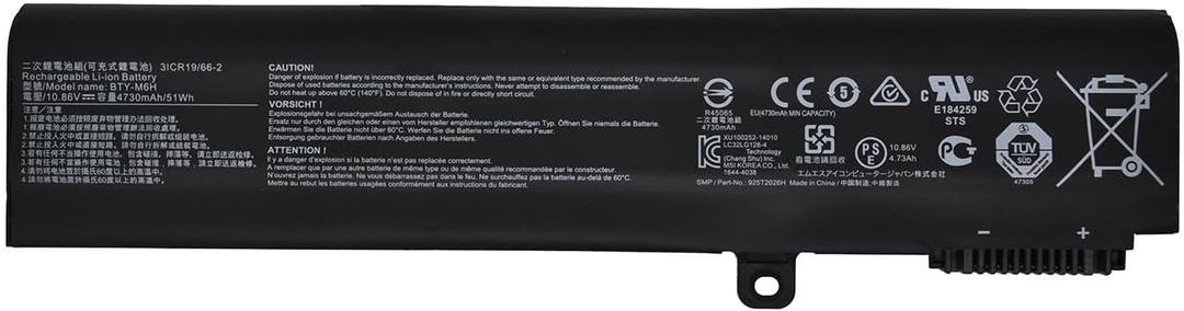 BTY-M6H Laptop Battery for MSI GE62 GE63 GE72 GP62 GP72 GL62 GL72 GP63 GE75 GE62VR GE63VR GE72VR GE73 PE60 PE70 Series 3ICR19/65-2 2QC-264XCN 2QD-007XCN 6QC-867XCN 10.86V/51Wh/4730mAh/6-Cell