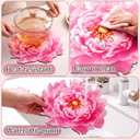 Remerry Leather Pink Peony Flower Placemat Set of 6 Green Palm Leaf Place Mats Lily Flower Table Place Heat Resistant Washable Non-Slip Dinner Mats for Spring Summer Party Kitchen Home Decors(Peony)