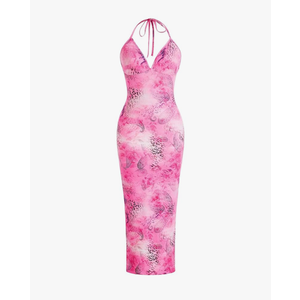 GORGLITTER Women's Floral Leopard Print Maxi Bodycon Dress Backless Halter Summer Vacation Dresses, Size L 