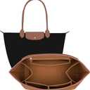 Felt Purse Organizer Insert for Longchamp Le Pliage M Bag Handbag Leather edge Longchamp Organizer Insert (Brown, Medium)