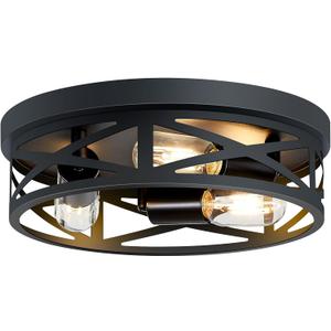 Flush Mount Ceiling Light Fixture,3-Light Ceiling Light Fixture for Hallway, Black Hallway Light Fixtures Ceiling,Light Fixtures Ceiling Mount for Kitchen,Farmhouse,Hall (1 Pack) (13.1inch)