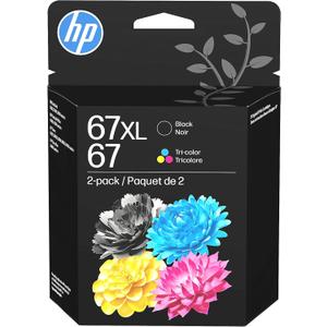 HP Original 67 Tri-Color / 67XL Black Ink Cartridges (2-Pack) | Works DeskJet 1255, 2700, 4100 Series Envy 6000, 6400 Series | Eligible for Instant Ink | 3YP30AN