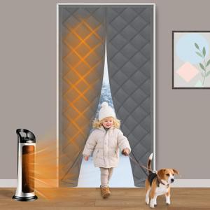 Magnetic Thermal Insulated Door Curtain  Winter Draft Stopper, Energy Saving Quilted Door Cover with Easy Access Closure for Kids & Pets, Waterproof Windproof Doorway for Home & Apartment (Fits Doors to 36x80 Inch, Dark Gray)