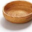 Hadewoven Round Rattan Fruit Basket Wicker Food Tray Weaving Storage Holder Dinning Room Bowl, 8 Inch Small Bread Baskets Tray for Serving with Deep Wall, Brown (Small 7.48”)