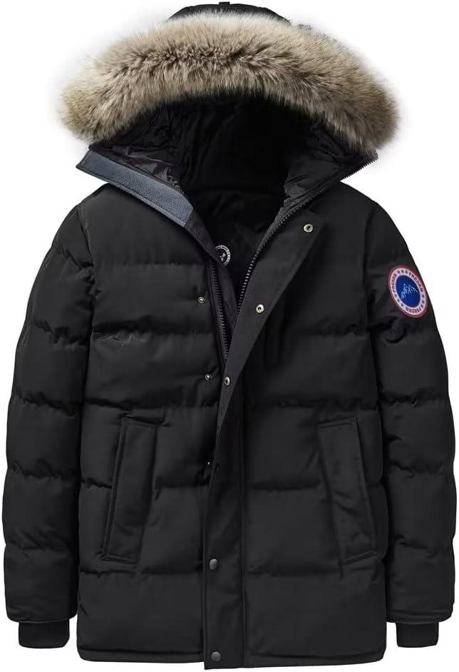 Men's Long Winter Coats Parkas Water Repellent Jacket Warm Fur Hooded Thicken (X-Large, Black)