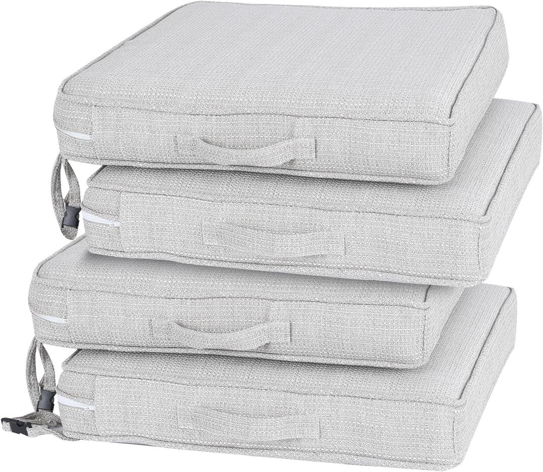 Outdoor Chair Cushions for Patio Furniture, Patio Chair Cushions, Waterproof Replacement Patio Furniture Cushions with Adjustable Ties, Portable Handle, 19x19x3 Inch Set of 4 Beige