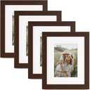 Momentworth 8x10 Picture Frame with Mat for 5x7 Set of 4, Walnut Wood Grain 8 x 10 Dark Brown Gallery Wall Picture Frames for Tabletop or Wall Mounting(4 Pack, Walnut)