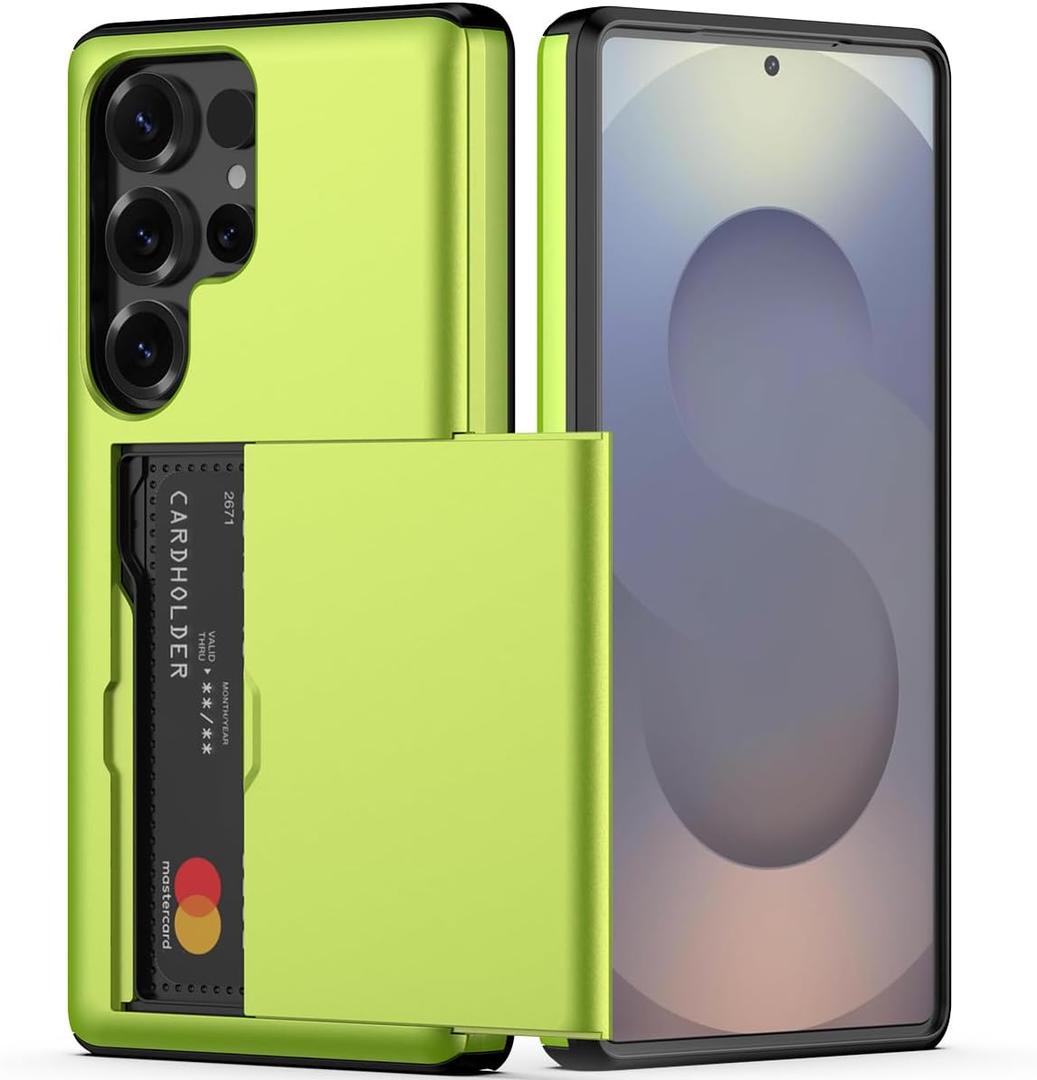 Nvollnoe for Samsung S25 Ultra Case with Card Holder Dual Layer Heavy Duty Protective Case Hidden Card Slot Slim Wallet Case for Samsung S25 Ultra 6.9''(Fluorescent Green)