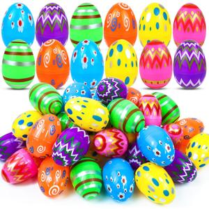 Plastic Easter Eggs Fillable, 36 PCS Printed Bright Easter Eggs Empty, Colorful Eggs for Easter Gifts Party Favors Eggs Hunt, Easter Basket Stuffers, Plastic Eggs Bulk