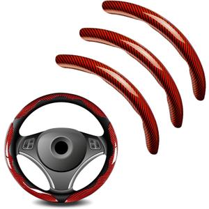 3pcs Universal Carbon Fiber Steering Wheel Cover - Anti-Slip & Segmented Design, Universal 99% Durable Steering Wheel Protector for Men and Women, Car Interior Accessory (Red)