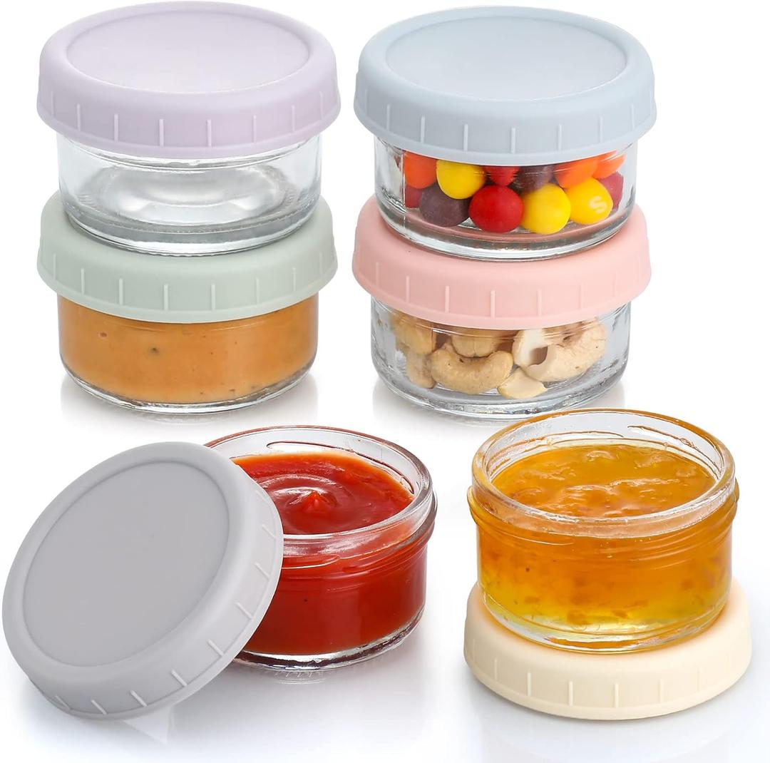 VITEVER [6 Pack] Salad Dressing Container To Go, 2.7 oz Glass Small Condiment with Lids, Dipping Sauce Cups Set, Leakproof Reusable for Lunch Box Work Trip