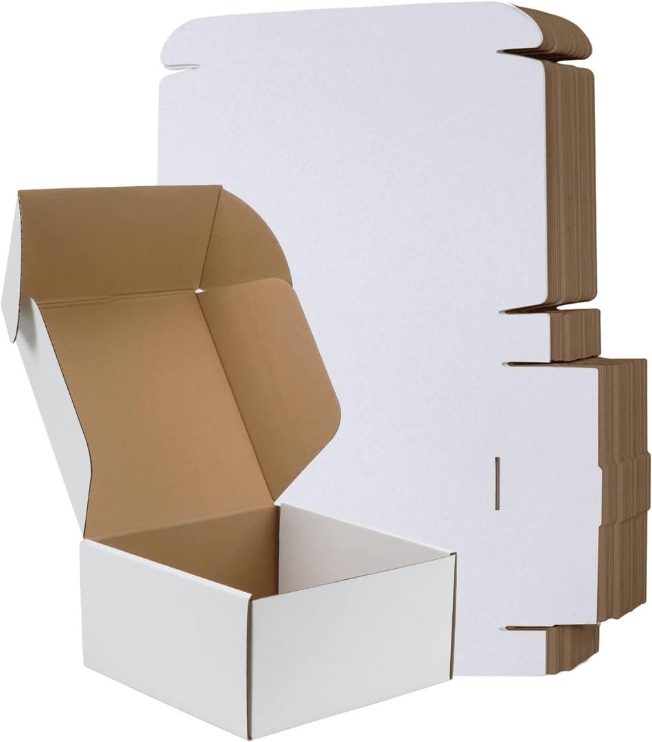 RLAVBL 8x8x4 Inches Shipping Boxes Set of 25, White Small Corrugated Cardboard Box, Mailer Boxes for Packing Small Business