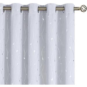 BGment Blackout Curtains 60 Inches Wide for Bedroom/Living Room, Room Darkening Thermal Insulated Grommet Window Drapes with Line and Dots Pattern, 2 Panels, Each Panels 60 x 63 Inch, Gryish White