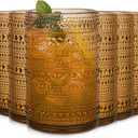 Amber Hobnail Drinking Glasses Set of 6,15 oz Vintage Highball Glasses,Drinkware Kitchen Glasses for Cocktail,Iced Coffee,Beer,Ice Tea,Wine,Whiskey,Water